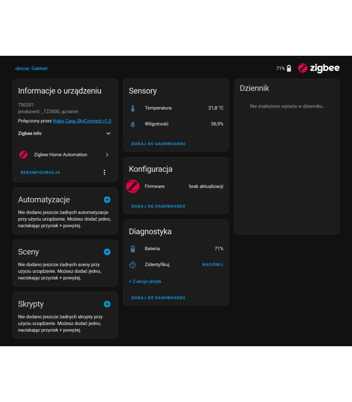Czujnik temperatury wilgotności zewnętrzna sonda ZigBee Tuya Home Assistant