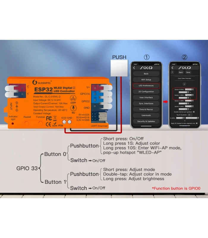 Sterownik WLED Magic Pixel RGBIC WiFi ESP32 Home Assistant MQTT UART USB-C