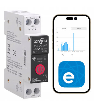 Przekaźnik WiFi 63A pomiar prądu DIN eWeLink Sonoff funkcje zabezpieczające