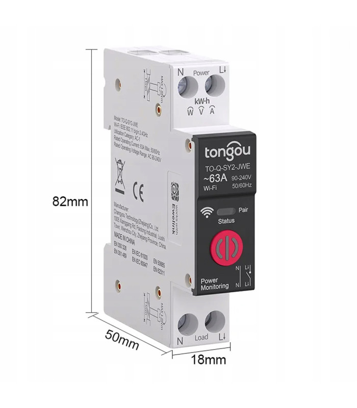 Przekaźnik WiFi 63A pomiar prądu DIN eWeLink Sonoff funkcje zabezpieczające