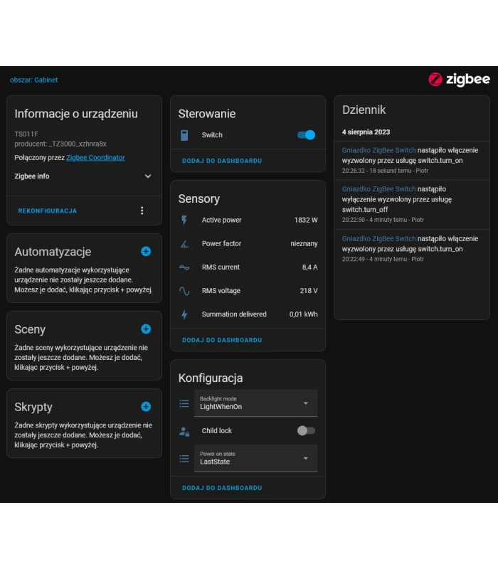 Inteligentne gniazdko ZigBee 3.0 do Home Assistant ZigBee2MQTT ZHA