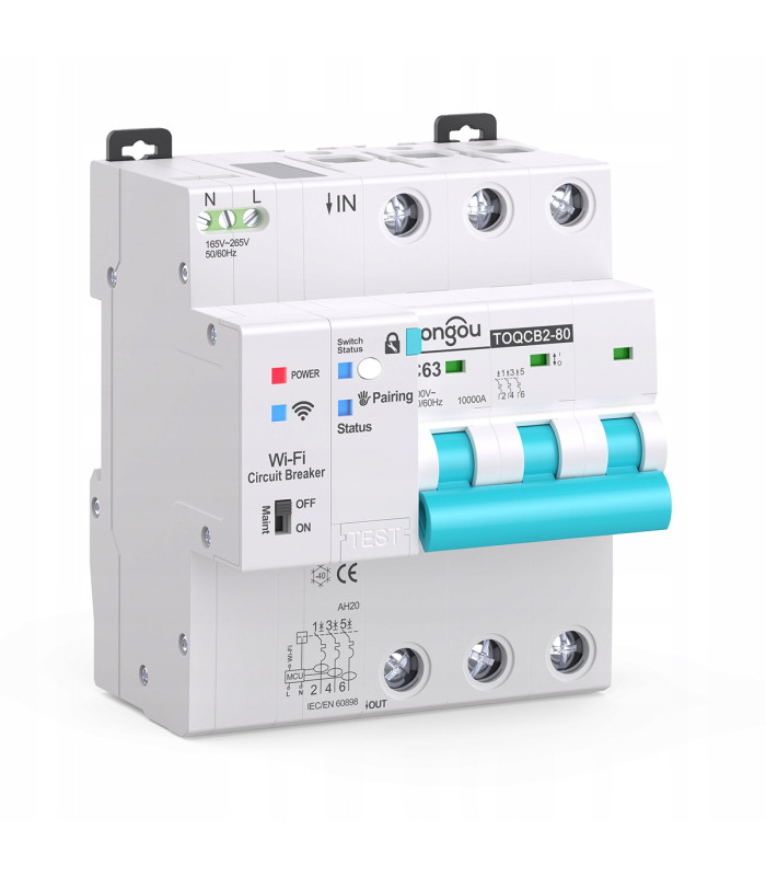 Bezpiecznik nadprądowy 3-fazowy 3P C63 przekaźnik WiFi TUYA pomiar prądu