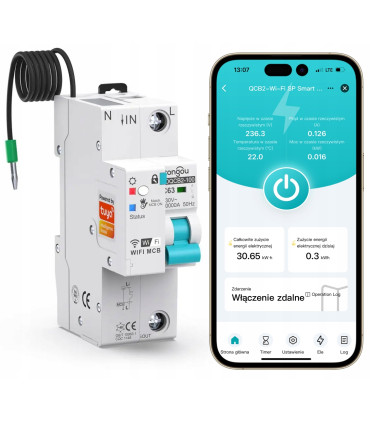 Inteligentny bezpiecznik nadprądowy C63 przekaźnik WiFi TUYA pomiar prądu