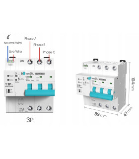 Bezpiecznik nadprądowy 3-fazowy 3P C63 przekaźnik WiFi TUYA pomiar prądu