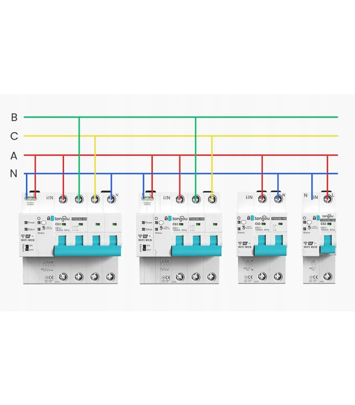 Bezpiecznik nadprądowy 3-fazowy 3P C63 przekaźnik WiFi TUYA pomiar prądu