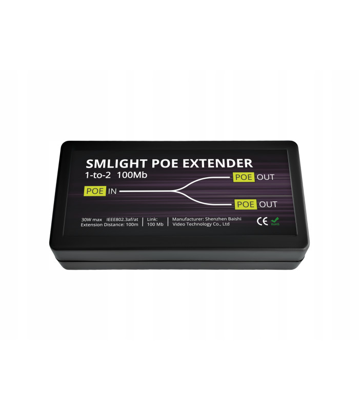 Extender PoE Ethernet RJ45 Przedłużacz Sygnału Zasięgu do 100m 2x 100Mbps