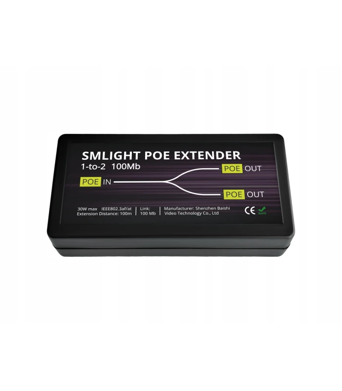 Extender PoE Ethernet RJ45 Przedłużacz Sygnału Zasięgu do 100m 2x 100Mbps