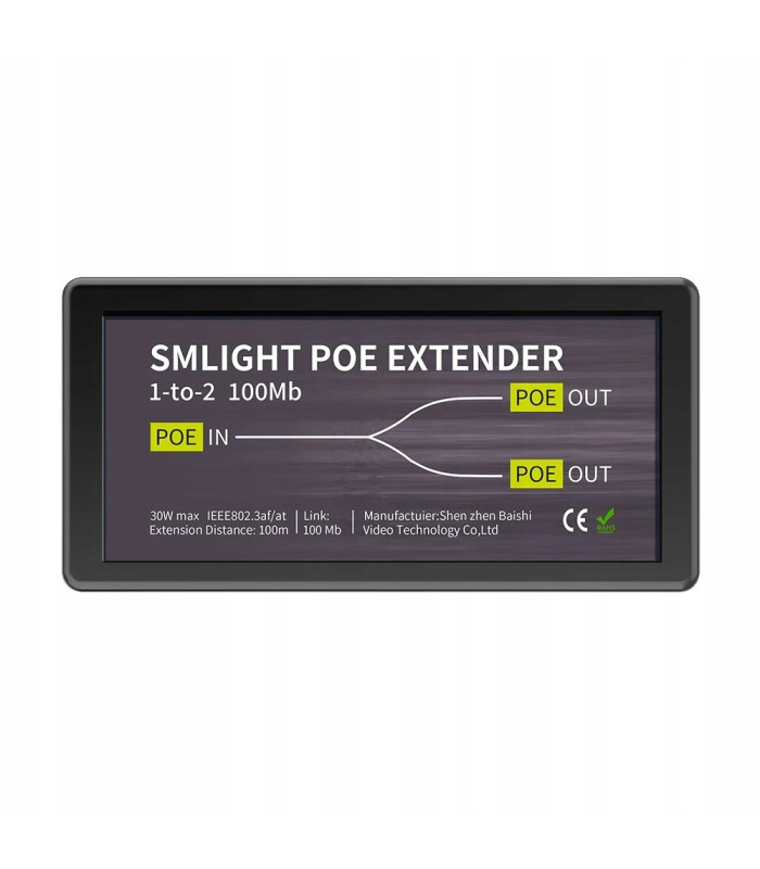 Extender PoE Ethernet RJ45 Przedłużacz Sygnału Zasięgu do 100m 2x 100Mbps