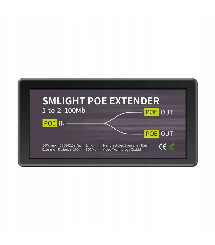 Extender PoE Ethernet RJ45 Przedłużacz Sygnału Zasięgu do 100m 2x 100Mbps