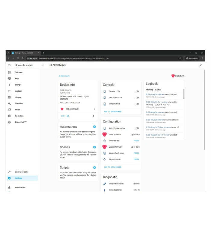 Adapter ZigBee SLZB-06mg26 EFR32MG26 PoE Home Assistant ZigBee2MQTT