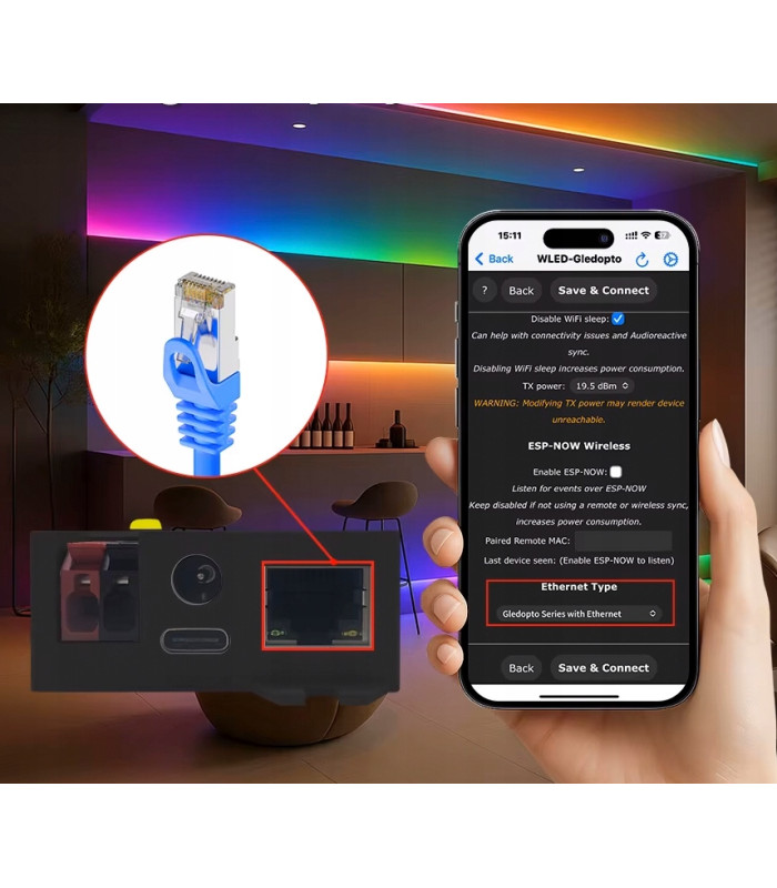 Sterownik WLED WiFi ESP32 Ethernet RJ45 PWM Pixel LED WS281x MQTT