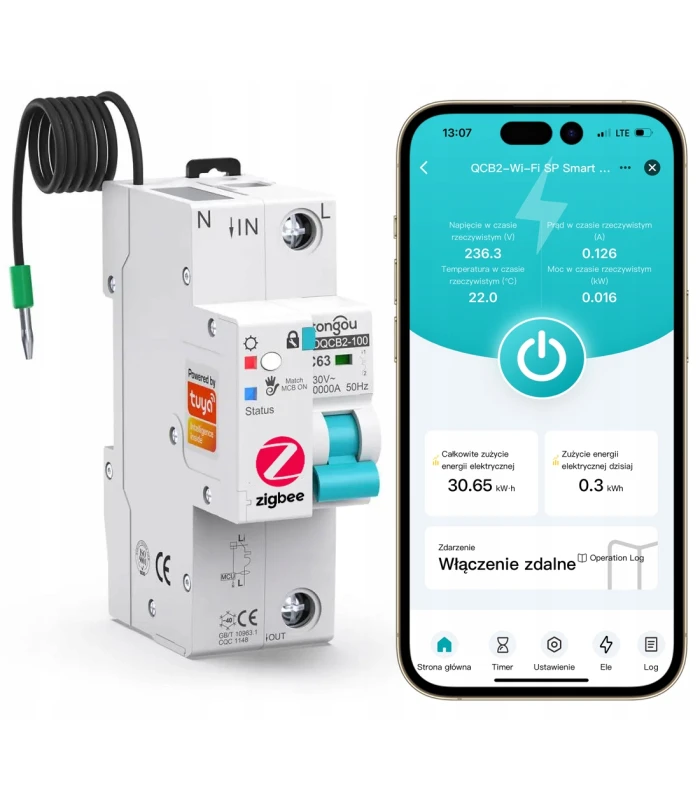 Inteligentny bezpiecznik nadprądowy C63 przekaźnik ZigBee TUYA pomiar prądu
