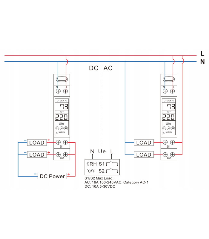 Dwukanałowy przekaźnik AC DC REGULATOR temperatury wilgotności WiFi TUYA