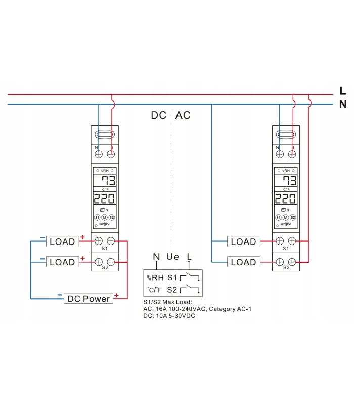 Dwukanałowy przekaźnik AC DC REGULATOR temperatury wilgotności WiFi TUYA