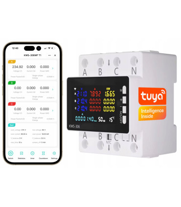 Trójfazowy Licznik Energii Prądu Watomierz WiFi TUYA przekaźnik 80A LCD DIN