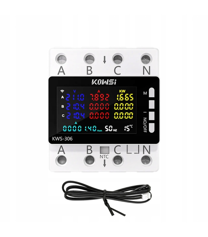 Trójfazowy Licznik Energii Prądu Watomierz WiFi TUYA przekaźnik 80A LCD DIN