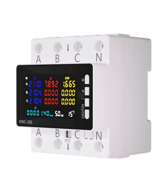 Trójfazowy Licznik Energii Prądu Watomierz WiFi TUYA przekaźnik 80A LCD DIN