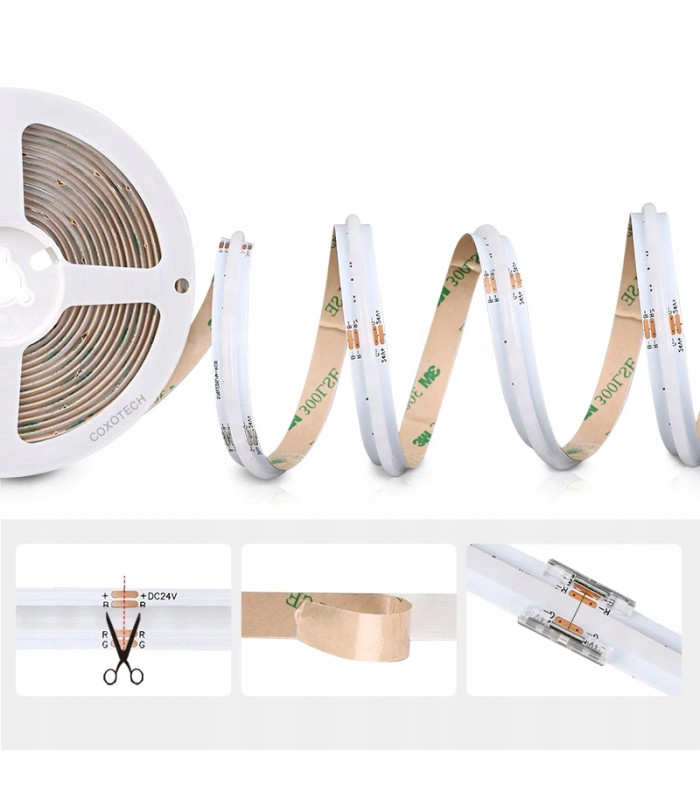 Taśma pasek LED COB RGB 12V rolka 5 metrów 810 LED/m NEON MOCNA IP20