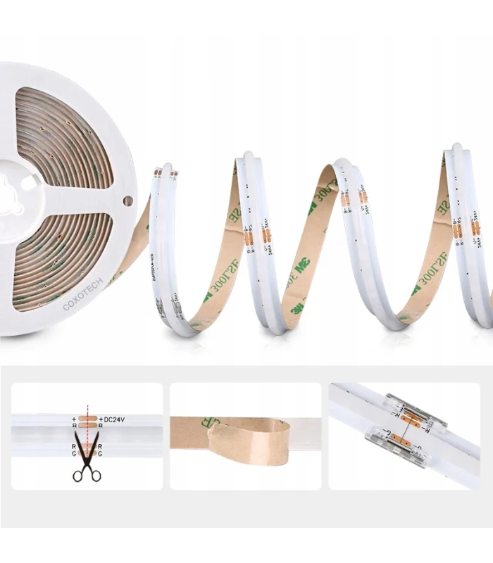 Taśma pasek LED COB RGB 12V rolka 5 metrów 810 LED/m NEON MOCNA IP20