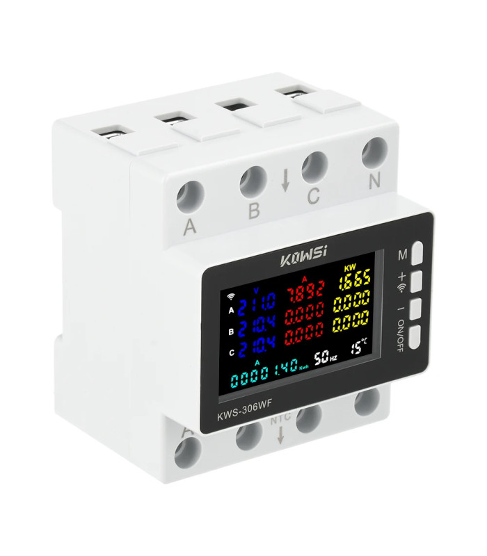 Trójfazowy Licznik Energii Prądu Watomierz WiFi TUYA przekaźnik 80A LCD DIN