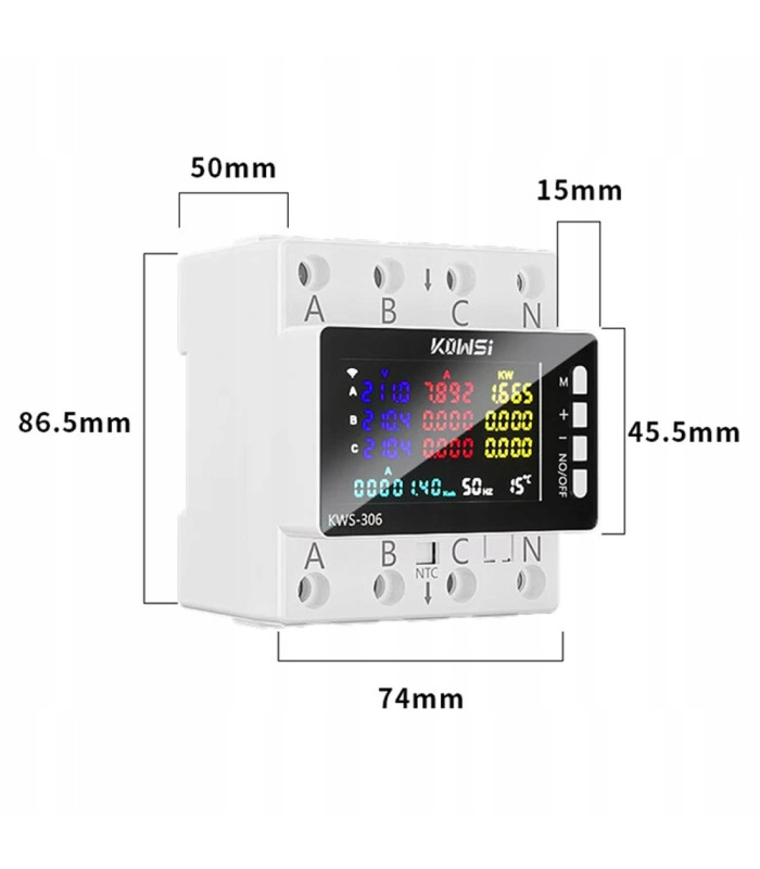 Trójfazowy Licznik Energii Prądu Watomierz WiFi TUYA przekaźnik 80A LCD DIN