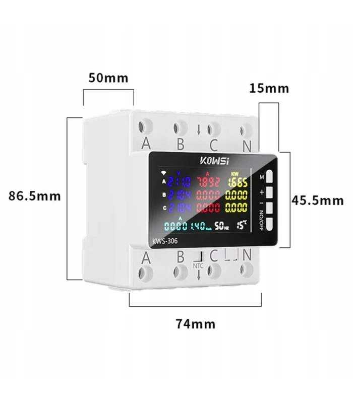 Trójfazowy Licznik Energii Prądu Watomierz WiFi TUYA przekaźnik 80A LCD DIN