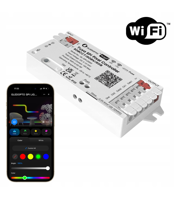 Sterownik WiFi LED SPI TUYA Pixel RGBIC WS281x MIKROFON do cyfrowych taśm