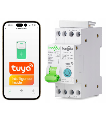 Inteligentny Przekaźnik WiFi 16A bezpiecznik B16 szyna DIN TUYA Smart Life