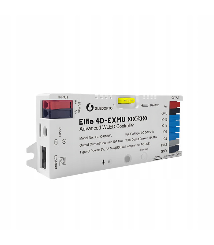 Sterownik LED WLED RGBIC WiFi ESP32 Ethernet RJ45 PWM WS281x MQTT 4 KANAŁY