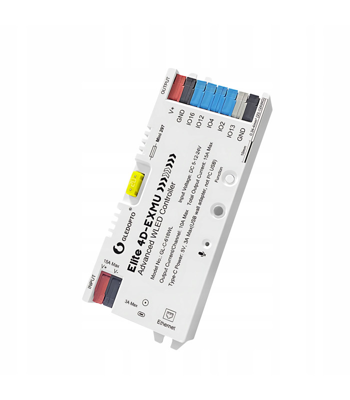 Sterownik LED WLED RGBIC WiFi ESP32 Ethernet RJ45 PWM WS281x MQTT 4 KANAŁY