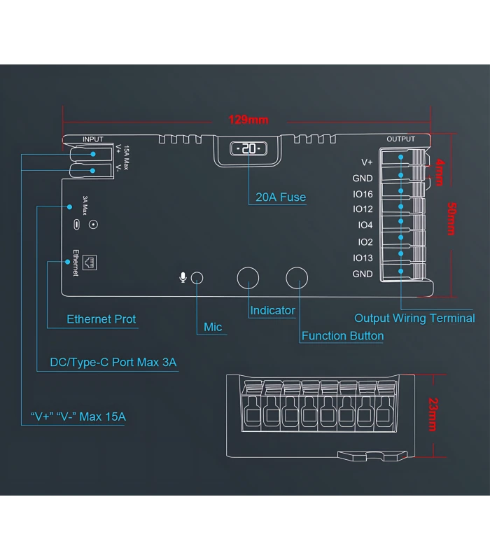 Sterownik LED WLED RGBIC WiFi ESP32 Ethernet RJ45 PWM WS281x MQTT 4 KANAŁY