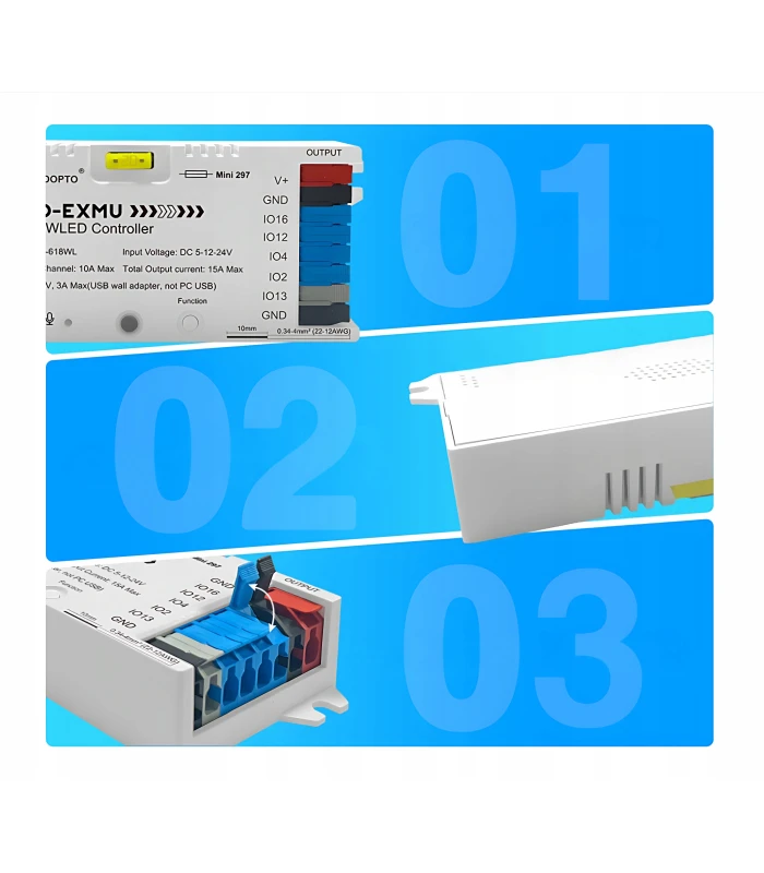 Sterownik LED WLED RGBIC WiFi ESP32 Ethernet RJ45 PWM WS281x MQTT 4 KANAŁY