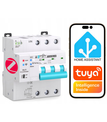 Bezpiecznik nadprądowy 3-fazowy C63 przekaźnik ZigBee TUYA Home Assistant