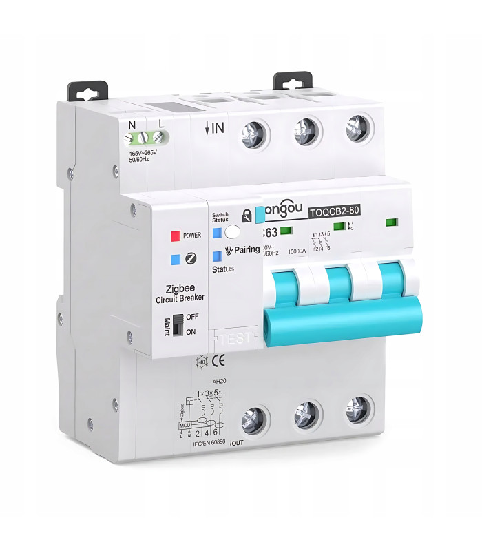 Bezpiecznik nadprądowy 3-fazowy C63 przekaźnik ZigBee TUYA Home Assistant