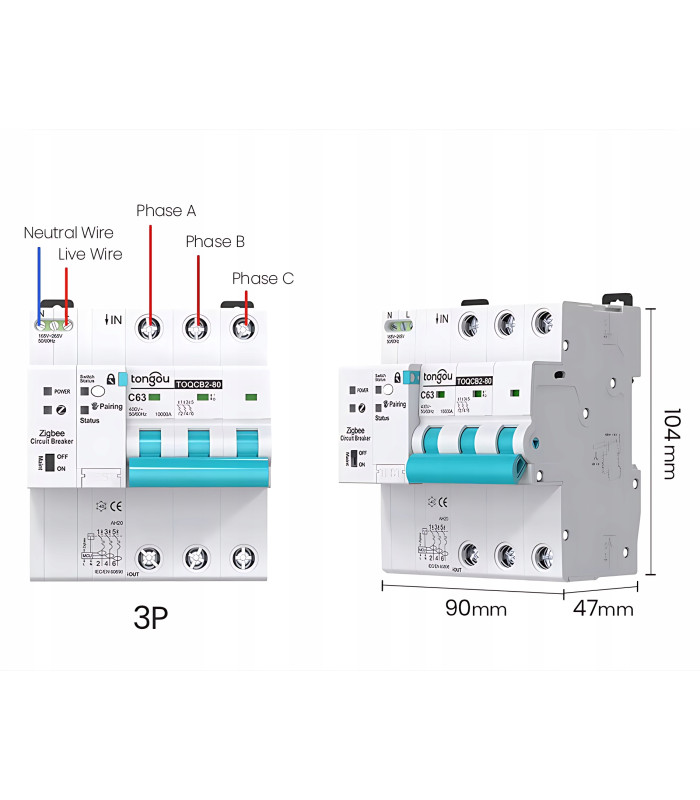 Bezpiecznik nadprądowy 3-fazowy C63 przekaźnik ZigBee TUYA Home Assistant