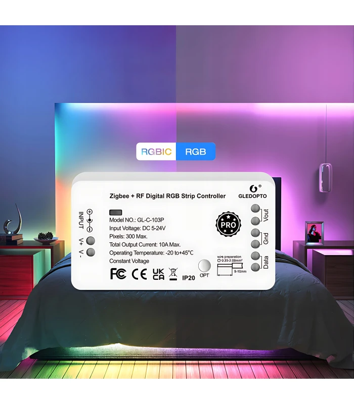 Sterownik ZigBee + RF RGBIC LED 5-24V WS2811 WS2812 Home Assistant TUYA HUE