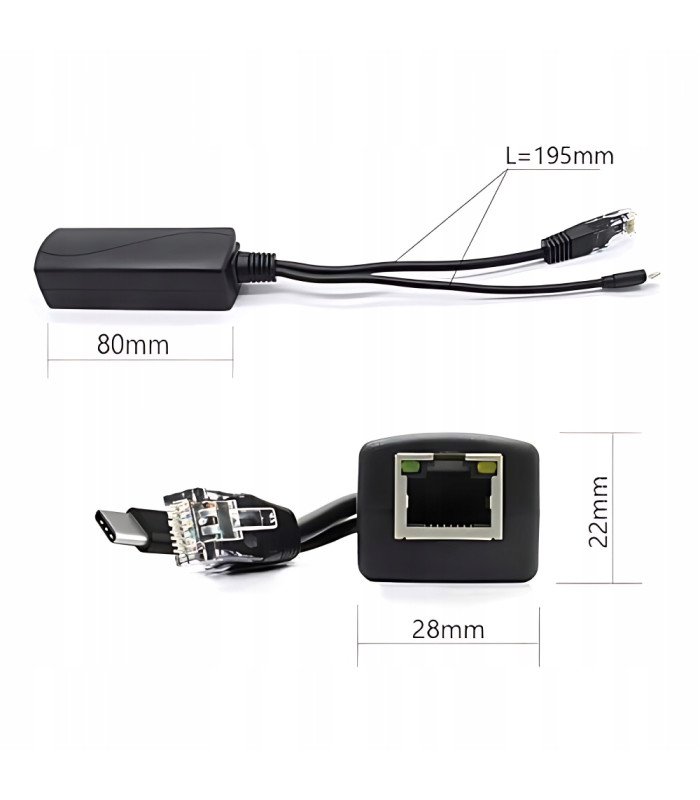 Adapter Splitter PoE do USB-C 5V 2,4A IEEE 802.3af/at 100 Mbps skrętka ETH