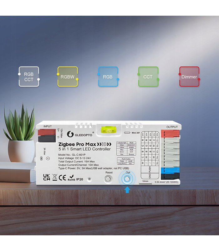 Sterownik ZigBee 5 w 1 taśma pasek LED TUYA SMART Home Assistant HUE 5-24V