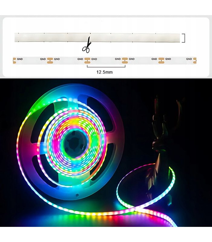 Cyfrowa taśma LED COB WLED WS2811 płynąca RGBIC cienka PCB 5mm 12V 160LED/m