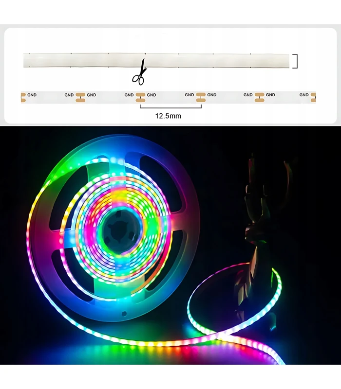 Cyfrowa taśma LED COB WLED WS2811 płynąca RGBIC cienka PCB 5mm 12V 160LED/m