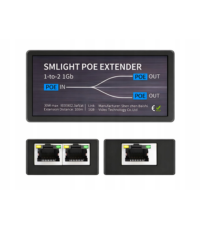 Extender PoE Ethernet RJ45 Przedłużacz Wzmacniacz Sygnału do 100m 2x 1Gbit
