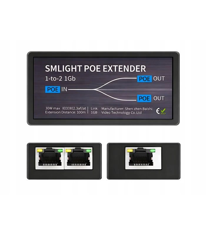 Extender PoE Ethernet RJ45 Przedłużacz Wzmacniacz Sygnału do 100m 2x 1Gbit