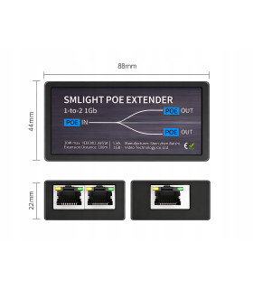 Extender PoE Ethernet RJ45 Przedłużacz Wzmacniacz Sygnału do 100m 2x 1Gbit