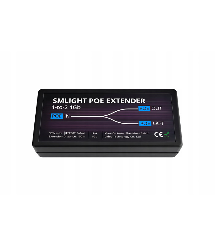 Extender PoE Ethernet RJ45 Przedłużacz Wzmacniacz Sygnału do 100m 2x 1Gbit