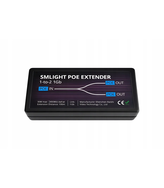 Extender PoE Ethernet RJ45 Przedłużacz Wzmacniacz Sygnału do 100m 2x 1Gbit
