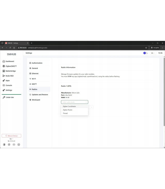 SMHUB Nano MG24 Centralka Bramka HUB ZigBee MQTT ZHA Matter Home Assistant