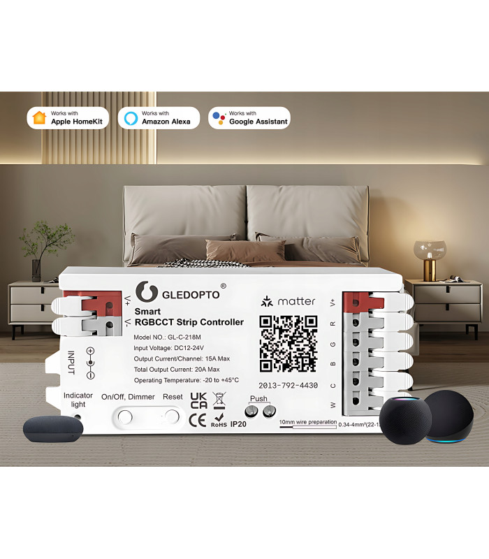 Sterownik LED RGBCCT WiFi Matter Apple HomeKit Amazon Google Home Assistant