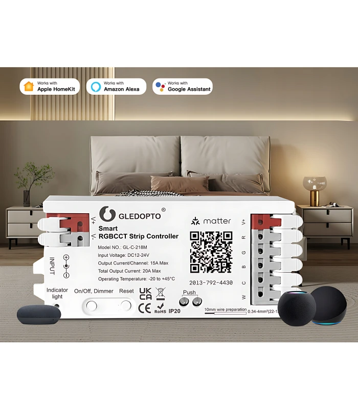 Sterownik LED RGBCCT WiFi Matter Apple HomeKit Amazon Google Home Assistant