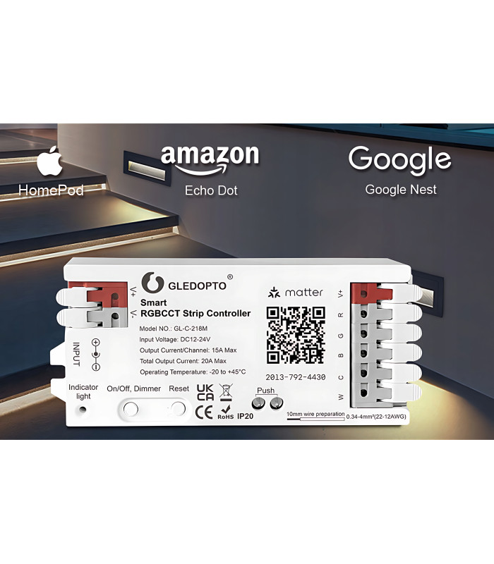 Sterownik LED RGBCCT WiFi Matter Apple HomeKit Amazon Google Home Assistant