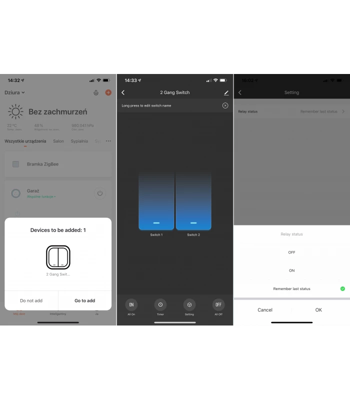 Inteligentny przekaźnik WiFi do puszki TUYA 2500W